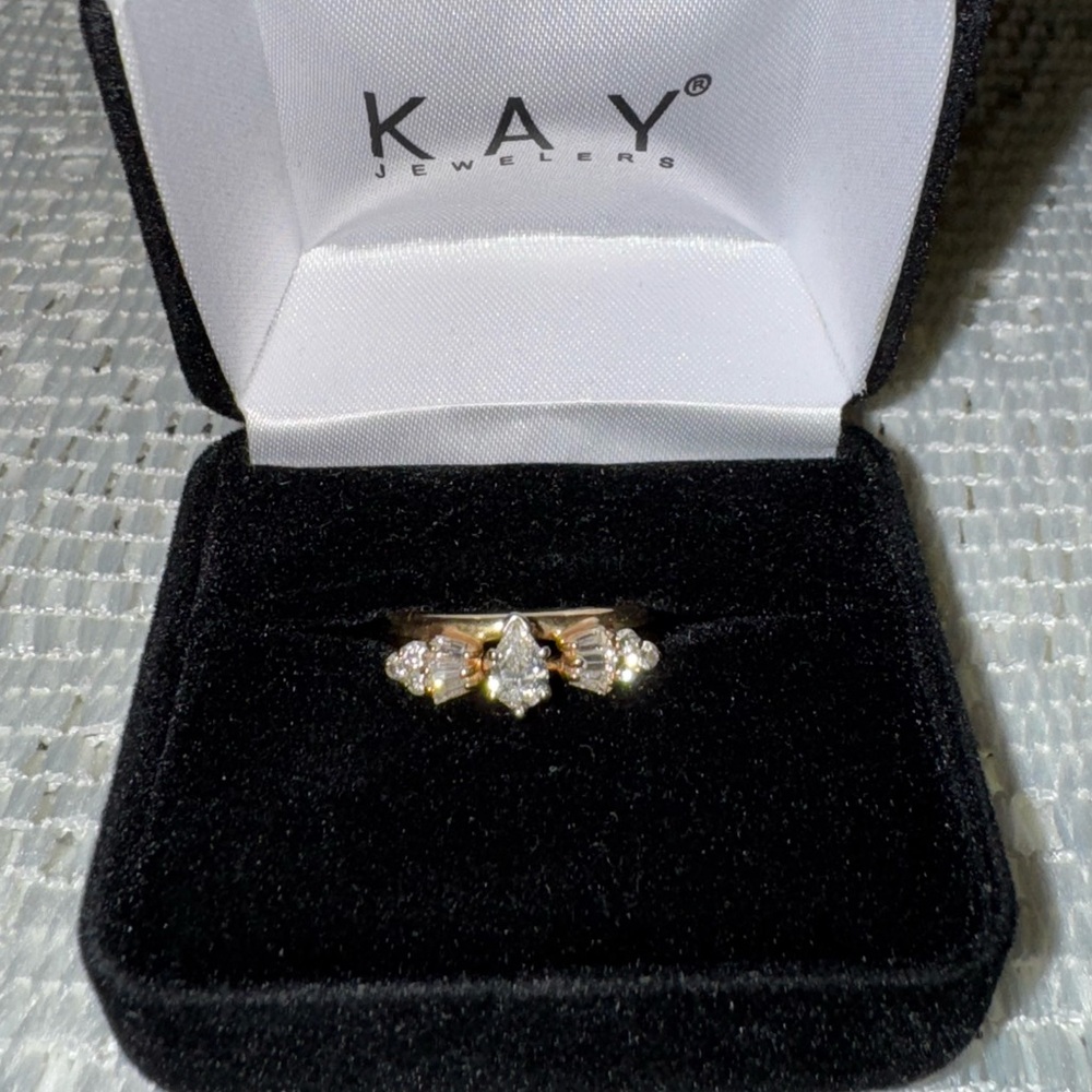 Kay Jewelers Wedding Set Pear Shaped Solitaire with Wrap in 14kt Yellow Gold